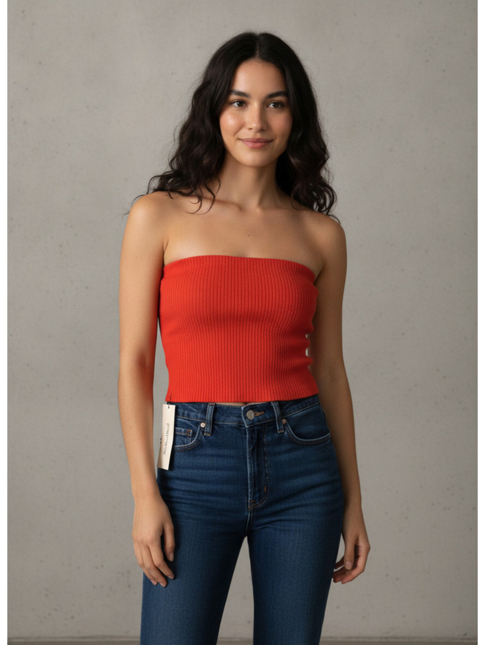 The Real Real Red Ribbed Strapless Tube Top
